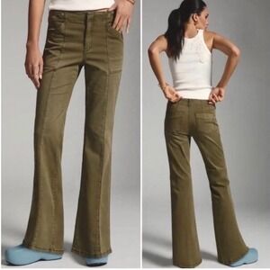 Anthropologie Pilcro The Demilune Boot Utility Pants Olive Green 29P Petite